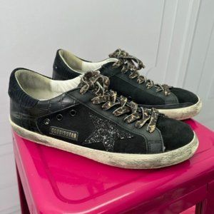 Golden Goose Black Leather Low Top Lace-up Super-Star Sneakers M Size 41